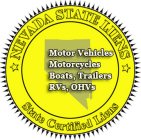NEVADA STATE LIENS STATE CERTIFIED LIENS MOTOR VEHICLES MOTORCYCLES BOATS, TRAILERS RVS, OHVS
