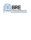THE LETTERS BRE WITH THE WORDS HOTELS AND RESORTS UNDERNEATH IT, ALL BESIDE A DRAWING OF A HOTEL WITH A BED