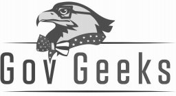 THE WORDING GOV GEEKS IN BLACK AND AN IMAGE OF A BALD EAGLE WITH GLASSES AND BOW TIE