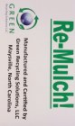 RE-MULCH!, GREEN RECYCLING SOLUTIONS, LLC, MANUFACTURED AND CERTIFIED BY GREEN RECYCLING SOLUTIONS, LLC, MAYSVILLE, NORTH CAROLINA