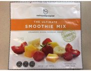 M METROPOLITANMARKET THE ULTIMATE SMOOTHIE MIX STRAWBERRY, BANANA, RASPBERRY, MANGO PERFECTLY RIPE BEST FLAVOR SMOOTHIE ENLARGED TO SHOW DETAIL, CALORIES 80 PER 1 CUP SERVING POTASSIUM 8% 300MG PER CU