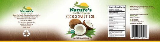 NATURE'S HEALTH ORGANIC COCONUT OIL