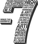 MINUS THE HARMFUL 7 TRANSPROCESSED FATS & HYDROGENATED OILS ARTIFICIAL SWEETENERS HIGH FRUCTOSE CORN SYRUP HORMONES & ANTIBIOTICS ARTIFICIAL COLORS & FLAVORS ARTIFICIAL PRESERVATIVES BLEACHED FLOUR