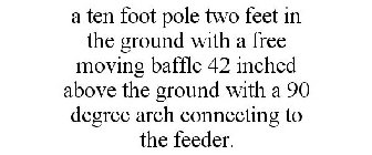 A TEN FOOT POLE TWO FEET IN THE GROUND WITH A FREE MOVING BAFFLE 42 INCHED ABOVE THE GROUND WITH A 90 DEGREE ARCH CONNECTING TO THE FEEDER.