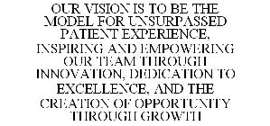 OUR VISION IS TO BE THE MODEL FOR UNSURPASSED PATIENT EXPERIENCE, INSPIRING AND EMPOWERING OUR TEAM THROUGH INNOVATION, DEDICATION TO EXCELLENCE, AND THE CREATION OF OPPORTUNITY THROUGH GROWTH