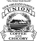 WILL TICKLE YOUR PALATE NEW ORLEANS FAMOUNS UNION TRADE BRAND MARK COFFEE AND CHICORY