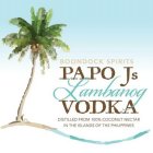 BOONDOCK SPIRITS PAPO J'S LAMBANOG VODKA DISTILLED FROM 100% COCONUT NECTAR IN THE ISLAND OF THE PHILIPPINES