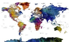 WATERCOLOR WORLD MAP DESIGN, COLORFUL WORLD TRAVEL MAP, MULTICOLOR WORLD MAP DESIGN