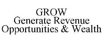 GROW GENERATE REVENUE OPPORTUNITIES & WEALTH