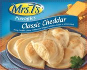 MRS. T'S, PIEROGIES, CLASSIC CHEDDAR, SHARP CHEDDAR CHEESE AND CREAMY WHIPPED POTATOES, FOLDED IN A PASTA SHELL