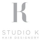 STUDIO K HAIR DESIGNORY WITH STYLIZED LETTER K ON TOP