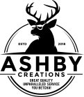ASHBY CREATIONS GREAT QUALITY UNPARALLELED SERVICE YOU BETCHA! ESTD 2018ED SERVICE YOU BETCHA! ESTD 2018