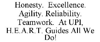 HONESTY. EXCELLENCE. AGILITY. RELIABILITY. TEAMWORK. AT UPI, H.E.A.R.T. GUIDES ALL WE DO!