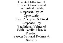 L IMITED EFFECTIVE & EFFICIENT GOVERNMENT I NDIVIDUAL RIGHTS, RESPONSIBILITY, & OPPORTUNITY F REE ENTERPRISE & FISCAL RESPONSIBILITY T RADITIONAL VALUES OF FAITH, FAMILY, FLAG, & FREEDOM S TRONG NATIO
