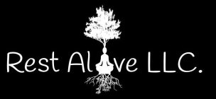 THE I IN ALIVE IS A SITTING/MEDITATING HUMAN FIGURE WITH A TREE COMING OUT OF ITS HEAD AND ROOTS COMING OUT OF ITS LOWER BODY