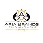 ARIA BRANDS ELITE QUALITY FINE FOOD WITH AN A SURROUNDED BY EMBLEM AND TWO STURGEONS SURROUNDING EACH SIDE