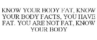 KNOW YOUR BODY FAT, KNOW YOUR BODY FACTS, YOU HAVE FAT. YOU ARE NOT FAT, KNOW YOUR BODY