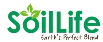 THE WORD SOILLIFE WITH THREE LEAVES ABOVE THE O IN SOILLIFE AND BELOW SOILLIFE IS THE PHRASE EARTH'S PERFECT BLEND