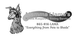 MAMMA LLAMA'S KASTLE KEEPERS & SITTING SERVICES 865-816-LAMA 