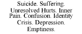 SUICIDE. SUFFERING. UNRESOLVED HURTS. INNER PAIN. CONFUSION. IDENTITY CRISIS. DEPRESSION. EMPTINESS.