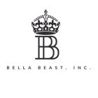 THERE IS A BLACK ROYAL CROWN WITH A CROSS ON TOP; ON THE TOP CENTER OF A CAPITAL BLACK ''B'' IN PIROU FONT. UNDER THE CAPITAL ''B'' IT SAYS BELLA BEAST, INC. IN BLACK CAPITAL LETTERS IN LATO FONT.