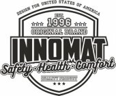DESIGN FOR UNITED STATES OF AMERICA EST. 1996 ORIGINAL BRAND INNOMAT SAFETY HEALTH COMFORT QUALITY PRODUCT