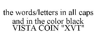 THE WORDS/LETTERS IN ALL CAPS AND IN THE COLOR BLACK VISTA COIN 