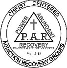 P.A.R. POWER ABUNDANT RECOVERY FELLOWSHIP - DISCIPLESHIP - LEADERSHIP PHIL. 4:13 CHRIST CENTERED ADDICTION RECOVERY GROUPS