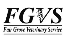 THE LETTER F, G, V, AND S, THE WORDS FAIR GROVE VETERINARY SERVICE, THE ROD OF ASCLEPIUS