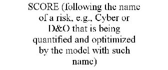 SCORE (FOLLOWING THE NAME OF A RISK, E.G., CYBER OR D&O THAT IS BEING QUANTIFIED AND OPTITIMIZED BY THE MODEL WITH SUCH NAME)