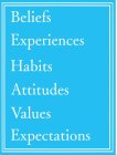 BELIEFS EXPERIENCES HABITS ATTITUDES VALUES EXPECTATIONS