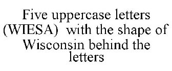 FIVE UPPERCASE LETTERS (WIESA) WITH THE SHAPE OF WISCONSIN BEHIND THE LETTERS