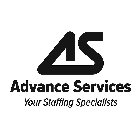 AS ADVANCE SERVICES YOUR STAFFING SPECIALISTS