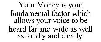 YOUR MONEY IS YOUR FUNDAMENTAL FACTOR WHICH ALLOWS YOUR VOICE TO BE HEARD FAR AND WIDE AS WELL AS LOUDLY AND CLEARLY.