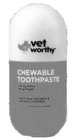 VET WORTHY CHEWABLE TOOTHPASTE 250 MG ZEOLITES 50 MG PROPOLIS HELPS MAINTAIN TEETH & GUM HEALTH IN DOGS 60 CHEWABLES/COMPRIMES