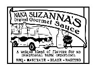 NANA SUZANNA'S ORIGINAL GOURMET SAUCE AUNIQUE BLEND OF FLAVORS FOR AN EXCEPTIONAL TASTE EXPERIENCE. BBQ · MARINADE · GLAZE · BASTING
