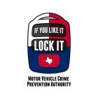 IF YOU LIKE IT LOCK IT MOTOR VEHICLE CRIME PREVENTION AUTHORITY
