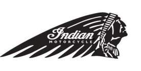 INDIAN CHIEF FACING RIGHT WITH INDIAN (SCRIPT FONT) & MOTORCYCLE BELOW
