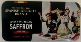 REGISTERED TRADE MARK SPANISH DELIGHT BRAND EXTRA PURE QUALITY SAFFRON SINCE 1860 PRODUCED IN SPAIN