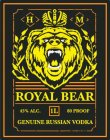 H M ROYAL BEAR 43% ALC. 1L 80 PROOF GENUINE RUSSIAN VODKA