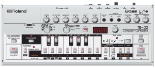 R ROLAND IN MIDI OUT MIX IN OUTPUT PHONES VOLUME USB POWER BASS LINE TUNING CUTT OFF FREQ RESONANCE ENV MOD DECAY ACCENT TRIGGER IN OUTPUT CV GATE OVERDRIVE DELAY TIME FEEDBACK WAVEFORM TRACK PATT. GR