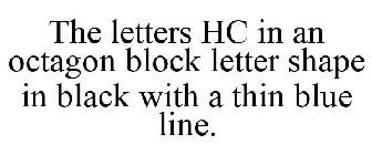 THE LETTERS HC IN AN OCTAGON BLOCK LETTER SHAPE IN BLACK WITH A THIN BLUE LINE.