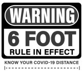 WARNING 6 FOOT RULE IN EFFECT KNOW YOUR COVID-19 DISTANCE