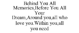 BEHIND YOU ALL MEMORIES,BEFORE YOU ALL YOUR DREAM,AROUND YOU,ALL WHO LOVE YOU.WITHIN YOU,ALL YOU NEED