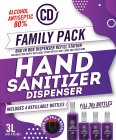 CD ALCOHOL ANTISEPTIC 80% FAMILY PACK BAG IN BOX DISPENSER REFILL STATION INCLUDES FOUR EMPTY REFILLABLE SPRAY BOTTLES ONE 150ML AND THREE 60ML HAND SANITIZER DISPENSER INCLUDES 4 REFILLABLE BOTTLES F