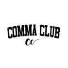 COMMA CLUB IN VARSITY FONT ABOVE CC