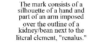 THE MARK CONSISTS OF A SILHOUETTE OF A HAND AND PART OF AN ARM IMPOSED OVER THE OUTLINE OF A KIDNEY/BEAN NEXT TO THE LITERAL ELEMENT, 