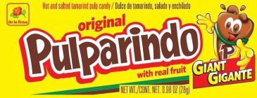 DE LA ROSA HOT AND SALTED TAMARIND PULP CANDY / DULCE DE TAMARINDO, SALADO Y ENCHILADO ORIGINAL PULPARINDO WITH REAL FRUIT P GIANT GIGANTE