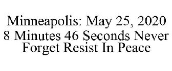 MINNEAPOLIS: MAY 25, 2020 8 MINUTES 46 SECONDS NEVER FORGET RESIST IN PEACE