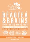 MOR ESSENTIALS ORGANIC BEAUTEA & BRAINS HAIR SKIN MIND BODY MEDICINAL PLANT THERAPY BRAIN & FOCUS SKIN REVITALISER NATURAL ENERGY USDA ORGANIC GOOD MANUFACTURING PRACTICE QUALITY ASSURED SOURCED FROM 